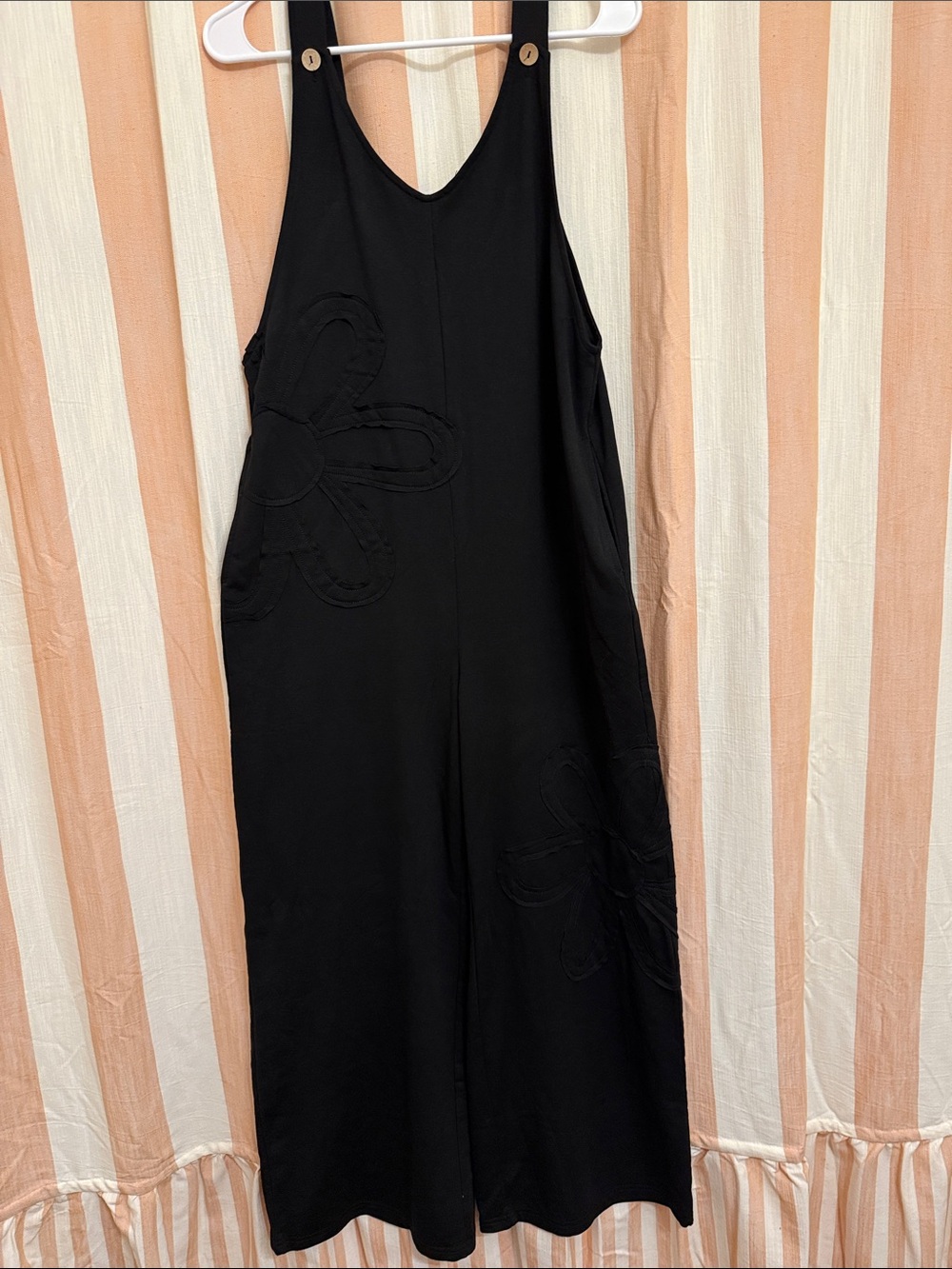 Black Floral-Appliqué Wide-Leg Jumpsuit